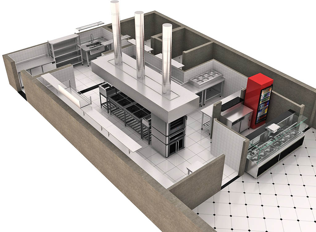 Projeto 3D para cozinha industrial arquitetura